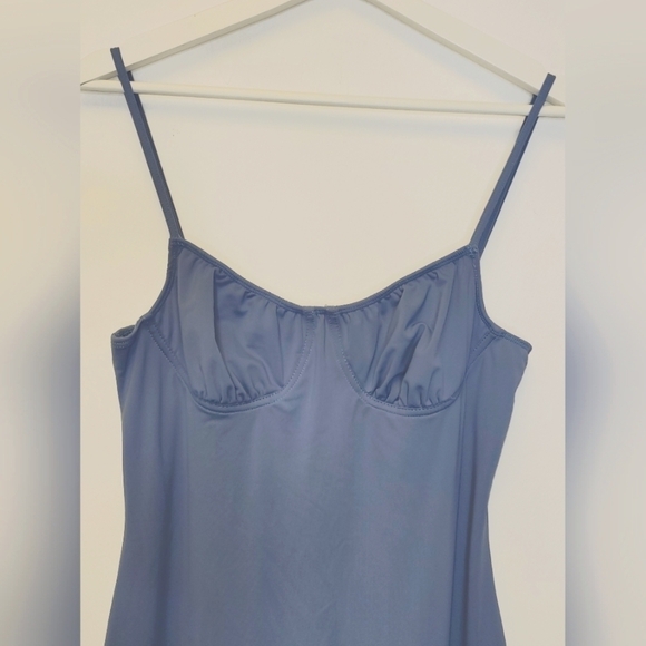 We Wore What From Danielle Burnstein Midi Slip Dress In Stonewash Blue Size L - Picture 9 of 16